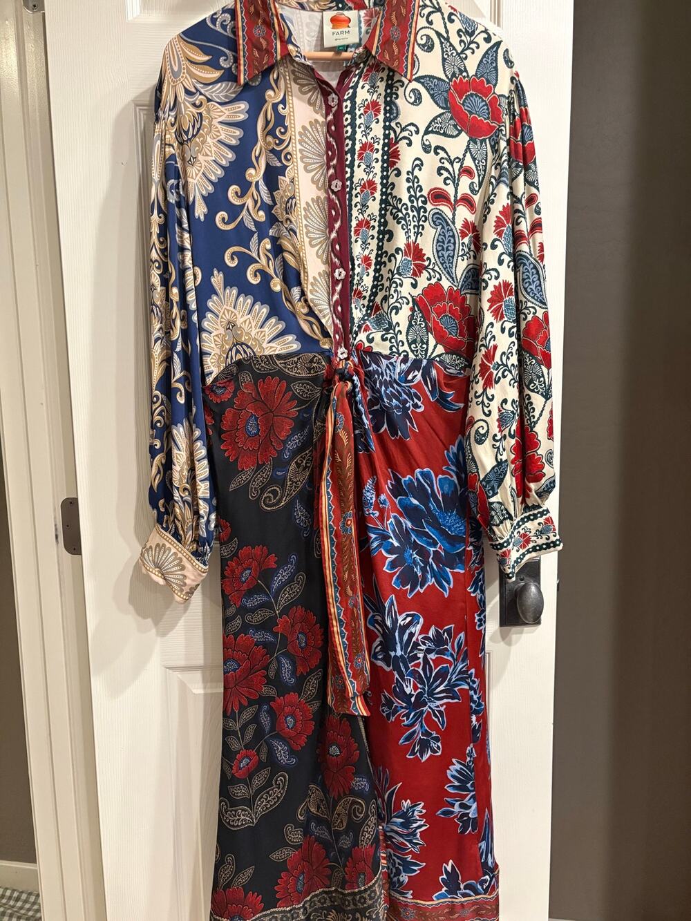 FARM RIO NWOT Navy Winter Mix Midi Dress Size XL Boho Anthropologie Satin